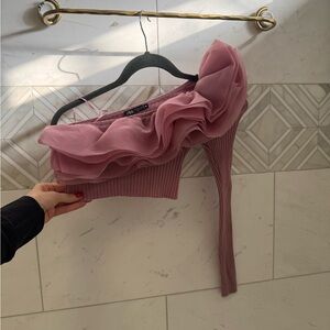 Zara Pink One-Shoulder Ruffle Top